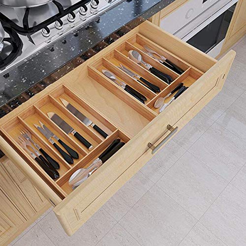 SOONHUA Bamboo Kitchen Drawer Organizer Tray for Flatware, 5 Compartments Cutlery Utensil Organizer Tray Kitchen Drawer Divider