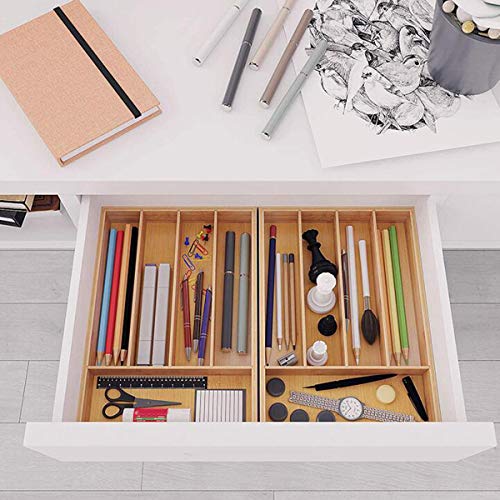 SOONHUA Bamboo Kitchen Drawer Organizer Tray for Flatware, 5 Compartments Cutlery Utensil Organizer Tray Kitchen Drawer Divider