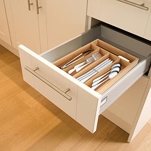 SOONHUA Bamboo Kitchen Drawer Organizer Tray for Flatware, 5 Compartments Cutlery Utensil Organizer Tray Kitchen Drawer Divider