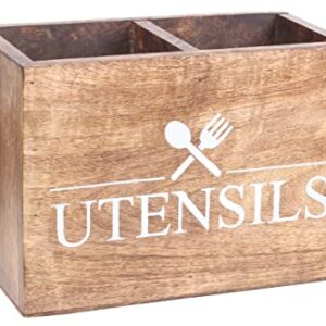 ARTISENIA Wooden Kitchen Utensil Holder With 2 Compartments Wood Utensil Organizer for Cutlery, Napkins, Cups Caddy Organizer | 9.5 X 5 X 7 Inch