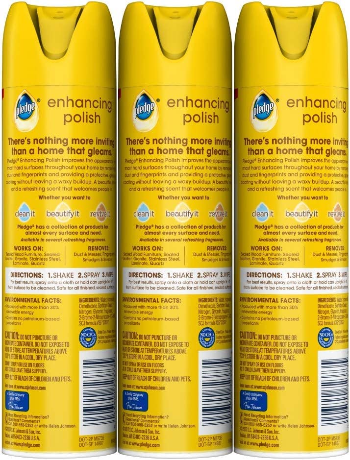 Pledge Multi-Surface Furniture Polish Spray, Works on Wood, Granite, and Leather, Shines and Protects, Orange, 9.7 oz (Pack of 3)