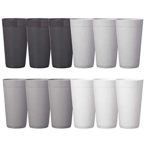 US Acrylic Newport 20 ounce Unbreakable Plastic Stackable Water Tumblers in Grey Stone | Set of 12 Drinking Cups | Reusable, BPA-free, Made in the USA, Top-rack Dishwasher and Microwave Safe