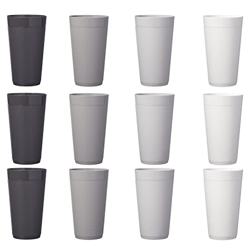 US Acrylic Newport 20 ounce Unbreakable Plastic Stackable Water Tumblers in Grey Stone | Set of 12 Drinking Cups | Reusable, BPA-free, Made in the USA, Top-rack Dishwasher and Microwave Safe