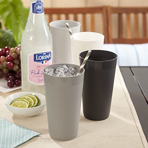 US Acrylic Newport 20 ounce Unbreakable Plastic Stackable Water Tumblers in Grey Stone | Set of 12 Drinking Cups | Reusable, BPA-free, Made in the USA, Top-rack Dishwasher and Microwave Safe