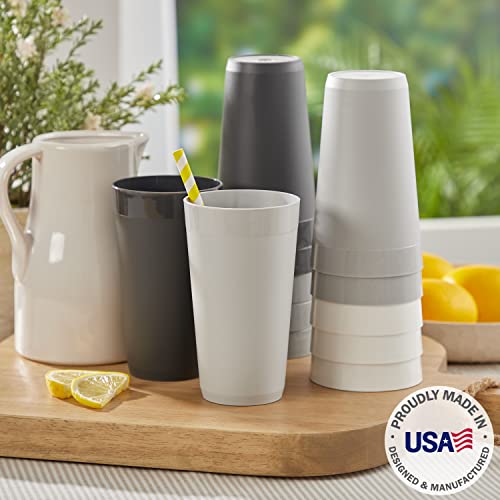 US Acrylic Newport 20 ounce Unbreakable Plastic Stackable Water Tumblers in Grey Stone | Set of 12 Drinking Cups | Reusable, BPA-free, Made in the USA, Top-rack Dishwasher and Microwave Safe