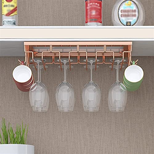 4 Rows Household Wine Glass Rack, Wine Cabinet Goblet Rack, Wine Glass Rack, Wine Rack Hanging Rack (Color : Rose Gold(4 Rows))