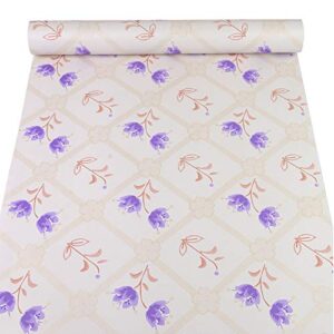 HOYOYO Beige Geometric Rhombus Flowers Self-Adhesive Liner Paper,Purple Blossom Removable Peel and Stick Dresser Cabinets Furniture Table Desk Home Decor 17.8 x 118 inch