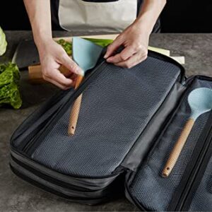 Chef Knife Roll Bag, 16 Pockets Large Knife Case Bag, Durable Oxford Cloth Culinary Bag, Executive Zipped Compartments Chef Knife Carrier Bag for Traveling, Working, Camping - Knifes not Included