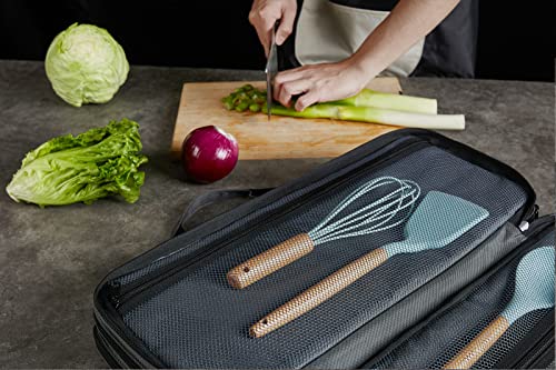 Chef Knife Roll Bag, 16 Pockets Large Knife Case Bag, Durable Oxford Cloth Culinary Bag, Executive Zipped Compartments Chef Knife Carrier Bag for Traveling, Working, Camping - Knifes not Included