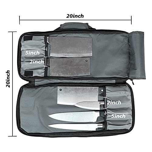 Chef Knife Roll Bag, 16 Pockets Large Knife Case Bag, Durable Oxford Cloth Culinary Bag, Executive Zipped Compartments Chef Knife Carrier Bag for Traveling, Working, Camping - Knifes not Included