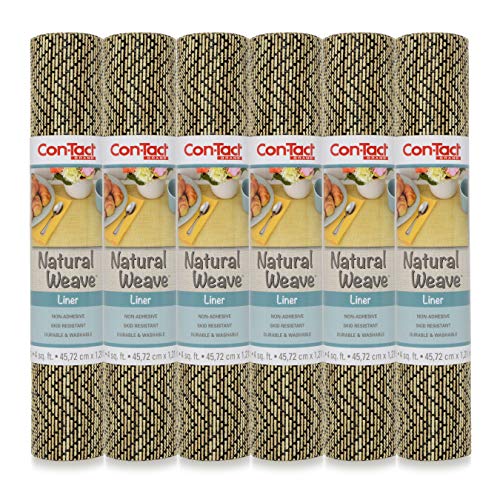 Con-Tact Brand Natural Weave Non-Adhesive Contact Shelf and Drawer Liner, 12" x 4', Zig Zag Black/Ivory, 6 Rolls