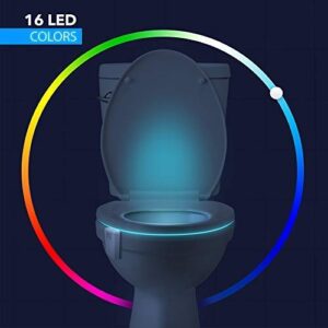 2 Pack Toilet Night Lights, 16-Color Changing LED Bowl Nightlight with Motion Sensor Activated Detection, Cool Fun Bathroom Accessory - Unique & Funny Gadgets for Christmas Stocking Stuffers