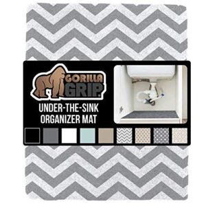 Gorilla Grip Drawer Liner and Under Sink Mat Liner, Both in Chevron Gray White Pattern, Drawer and Shelf Liner Size is 20x20, Under Sink Mat Size is 24x30, Waterproof, Easy to Trim, 2 Item Bundle