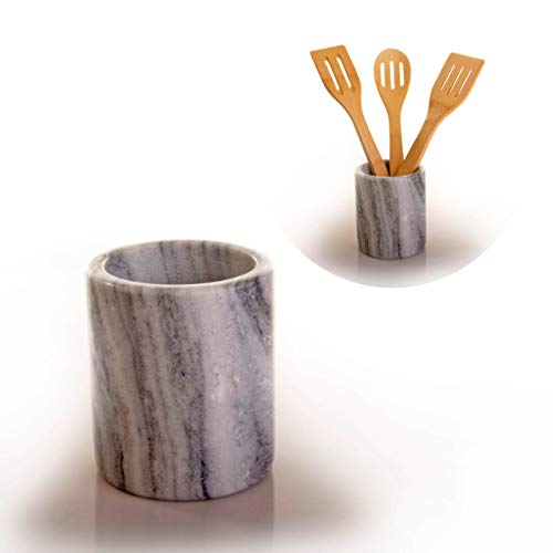 Premium Marble Utensil Holder- Multi-purpose Holder- Pen Holder- Wine Chiller- Flower Vase (White & Grey Marble- Medium)