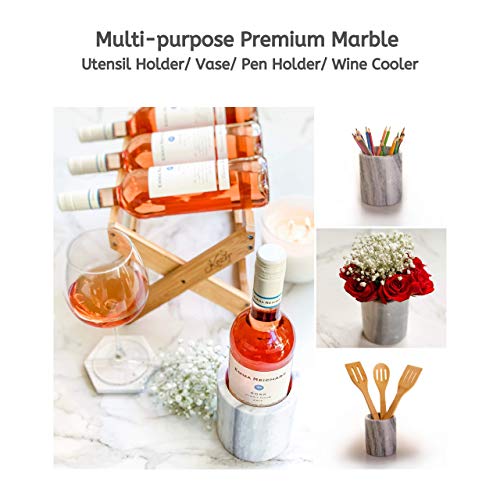 Premium Marble Utensil Holder- Multi-purpose Holder- Pen Holder- Wine Chiller- Flower Vase (White & Grey Marble- Medium)