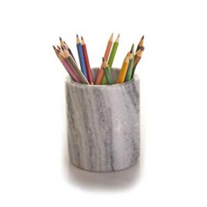 Premium Marble Utensil Holder- Multi-purpose Holder- Pen Holder- Wine Chiller- Flower Vase (White & Grey Marble- Medium)