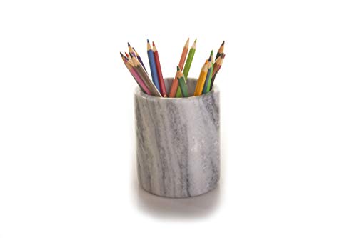 Premium Marble Utensil Holder- Multi-purpose Holder- Pen Holder- Wine Chiller- Flower Vase (White & Grey Marble- Medium)