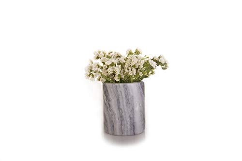 Premium Marble Utensil Holder- Multi-purpose Holder- Pen Holder- Wine Chiller- Flower Vase (White & Grey Marble- Medium)