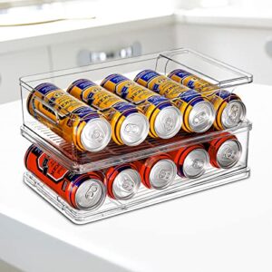 Jucoan 2 Pack Skinny Can Organizer for Refrigerator, Stackable 2-Layer Automatic Rolling Skinny Tall Cans Dispenser Soda Can Holder Storage Bin for Fridge, Kitchen Pantry, Countertops, Cabinets