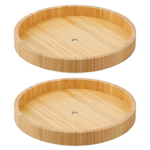 mDesign Bamboo Lazy Susan Turntable Food Storage Container for Cabinets, Pantry, Refrigerator, Countertops, Spinning Organizer for Spices, Condiments - 9" Round - Echo Collection - 2 Pack - Natural