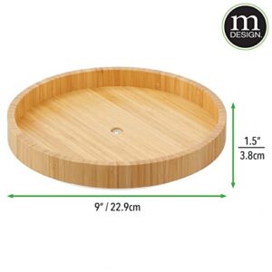 mDesign Bamboo Lazy Susan Turntable Food Storage Container for Cabinets, Pantry, Refrigerator, Countertops, Spinning Organizer for Spices, Condiments - 9" Round - Echo Collection - 2 Pack - Natural