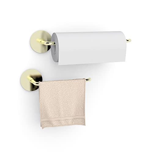 TONLEA Paper Towel Rack, Under Cabinet Paper Towel Holder, 3M Self-Adhesive or Drilling Kitchen Paper Towels Holder, Wall Mount Paper Towel Holders for Kitchen, Pantry, Sink, Bathroom Gold