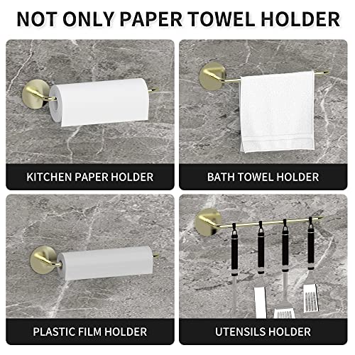 TONLEA Paper Towel Rack, Under Cabinet Paper Towel Holder, 3M Self-Adhesive or Drilling Kitchen Paper Towels Holder, Wall Mount Paper Towel Holders for Kitchen, Pantry, Sink, Bathroom Gold