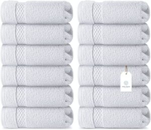 whiteclassic luxury cotton washcloths – large hotel spa bathroom face towel | 12 pack | white