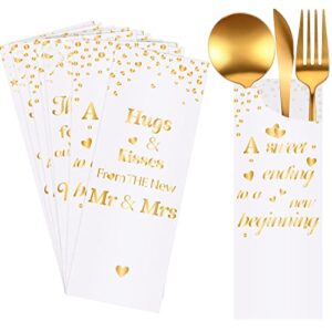 100 pieces valentine’s day silverware bags wedding silverware sleeves utensil holder unfinished personal name paper silverware bag disposable cutlery holder for rehearsal dinner engagement barbeque