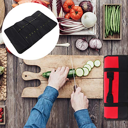 Hemoton Chefs Knife Roll Bag 22 Slots Knife Cutlery Carrier Portable Home Kitchen Tools Case Pouch Holder Utility Pocket for Outdoor Camping BBQ Red