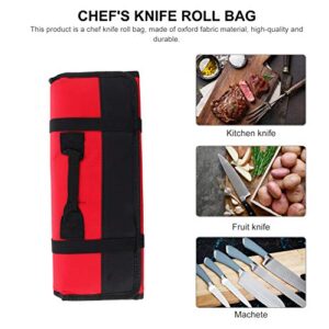 Hemoton Chefs Knife Roll Bag 22 Slots Knife Cutlery Carrier Portable Home Kitchen Tools Case Pouch Holder Utility Pocket for Outdoor Camping BBQ Red