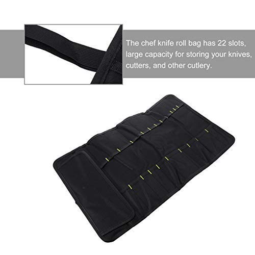 Hemoton Chefs Knife Roll Bag 22 Slots Knife Cutlery Carrier Portable Home Kitchen Tools Case Pouch Holder Utility Pocket for Outdoor Camping BBQ Red