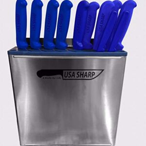 Large Sanitary Knife Rack Stainless Steel Overall Dimensions 12"W x 2.5"L x 12.5"H Wall mounted 10 Knives 2 Sharpening Honing Steels Black (Blue Shown) Insert