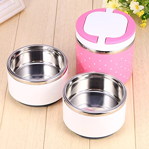 Oumefar Bento Box Pink Cylindrical Thermal Bento Box 1-3 Layer Changeable Insulation Thermo Thermal Lunch Box Food Storage Container with Wave Dot Pattern