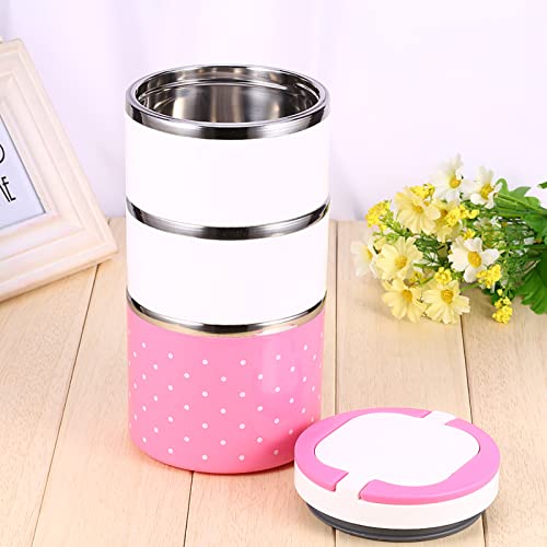 Oumefar Bento Box Pink Cylindrical Thermal Bento Box 1-3 Layer Changeable Insulation Thermo Thermal Lunch Box Food Storage Container with Wave Dot Pattern