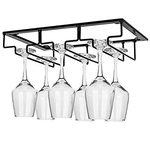 Wine Glass Holder, Wine Glass Rack Under Cabinet, Stemware Holder Metal Wine Glass Shelf Organizer, Wine Glass Storage Hanger Metal Organizer for Bar Cabinet Kitchen Decor (1 Pack, Black, 3 Rows)