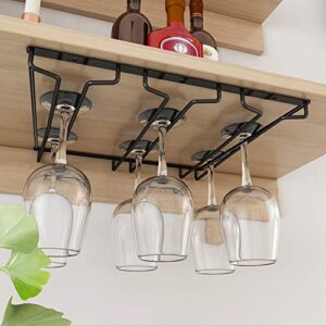 Wine Glass Holder, Wine Glass Rack Under Cabinet, Stemware Holder Metal Wine Glass Shelf Organizer, Wine Glass Storage Hanger Metal Organizer for Bar Cabinet Kitchen Decor (1 Pack, Black, 3 Rows)