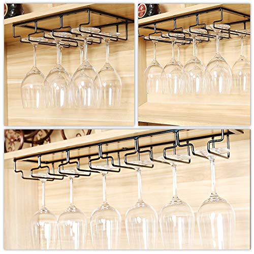 Wine Glass Holder, Wine Glass Rack Under Cabinet, Stemware Holder Metal Wine Glass Shelf Organizer, Wine Glass Storage Hanger Metal Organizer for Bar Cabinet Kitchen Decor (1 Pack, Black, 3 Rows)