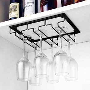 Wine Glass Holder, Wine Glass Rack Under Cabinet, Stemware Holder Metal Wine Glass Shelf Organizer, Wine Glass Storage Hanger Metal Organizer for Bar Cabinet Kitchen Decor (1 Pack, Black, 3 Rows)