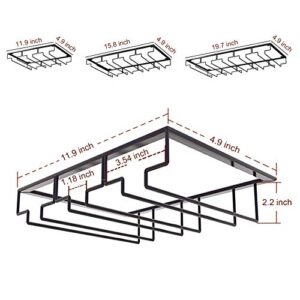 Wine Glass Holder, Wine Glass Rack Under Cabinet, Stemware Holder Metal Wine Glass Shelf Organizer, Wine Glass Storage Hanger Metal Organizer for Bar Cabinet Kitchen Decor (1 Pack, Black, 3 Rows)