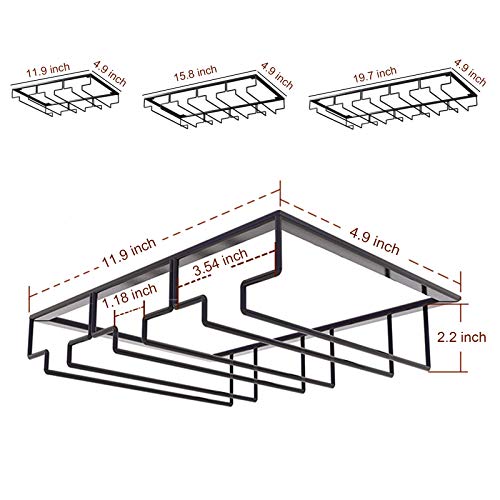 Wine Glass Holder, Wine Glass Rack Under Cabinet, Stemware Holder Metal Wine Glass Shelf Organizer, Wine Glass Storage Hanger Metal Organizer for Bar Cabinet Kitchen Decor (1 Pack, Black, 3 Rows)