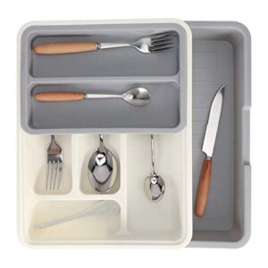 yosoo cutlery organizer, 3-piece combination expandable adjustable cutlery storage tray 7 compartments tidy drawer utensil organizer silverware organizer for kitchen (12.4×9.3in)