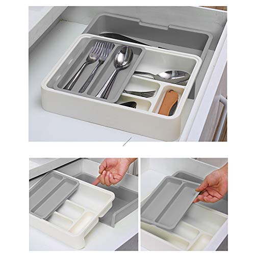 Yosoo Cutlery Organizer, 3-piece Combination Expandable Adjustable Cutlery Storage Tray 7 Compartments Tidy Drawer Utensil Organizer Silverware Organizer for Kitchen (12.4x9.3in)