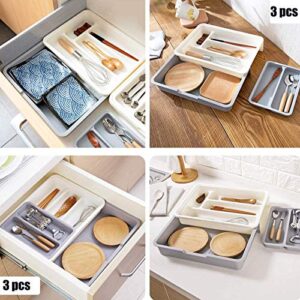 Yosoo Cutlery Organizer, 3-piece Combination Expandable Adjustable Cutlery Storage Tray 7 Compartments Tidy Drawer Utensil Organizer Silverware Organizer for Kitchen (12.4x9.3in)