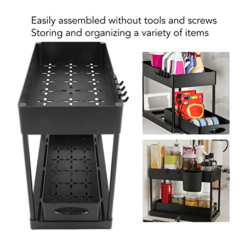 Yosoo ABS Slide Out Storage Baskets, Sliding Drawers, for Kitchen Bathroom Laundry Room Cosmetic Storage (Black)