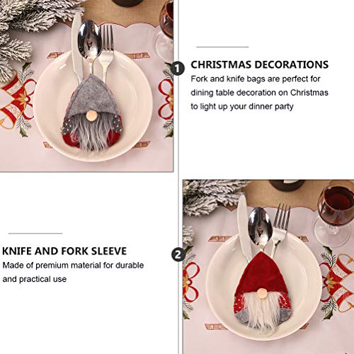 Amosfun Christmas Tableware Cover Silverware Holder Christmas Table Decor Red Grey for Christmas Party