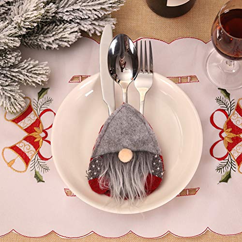 Amosfun Christmas Tableware Cover Silverware Holder Christmas Table Decor Red Grey for Christmas Party