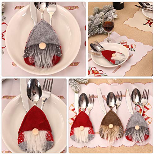 Amosfun Christmas Tableware Cover Silverware Holder Christmas Table Decor Red Grey for Christmas Party