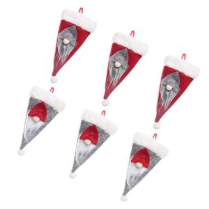 hemoton 6pcs christmas silverware holders pocket santa hat gnome elf cutlery knives forks tableware storage bag covers for xmas holiday table decoration red grey