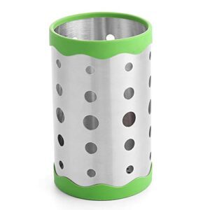 Sunwinc Kitchen Utensil Holder -Utensil Container - Utensil Organizer Caddy - 18/10 Stainless Steel with Antiskid Silicon Rubber Ring Flatware Cutlery Chopsticks Utensil Holder (Green, 7 inch)